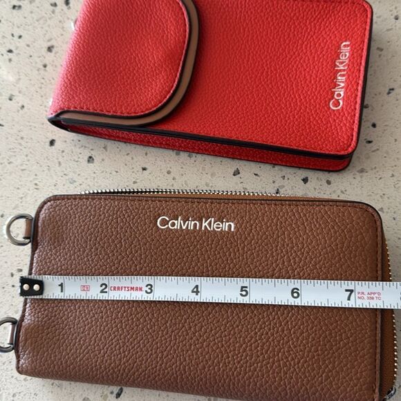 Calvin Klein Brown and Orange/Red Set Wallet and Phone Holder Crossbody Bags - Picture 7 of 14